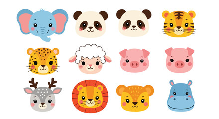 Obraz premium Collection of Adorable Cartoon Animal Faces for Children.