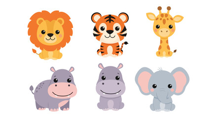 Fototapeta premium Cute Cartoon Safari Animals Collection.