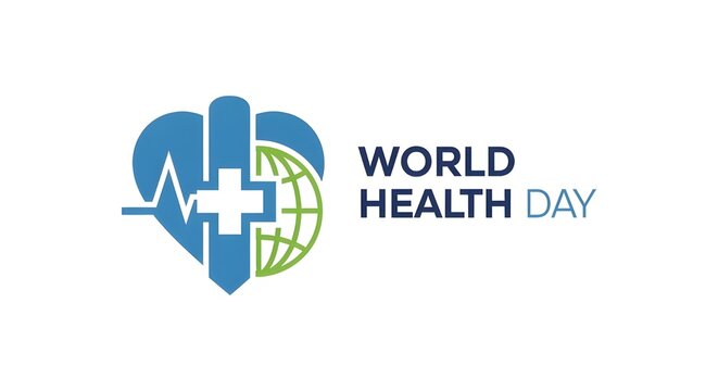 World health day logo with heart and cross