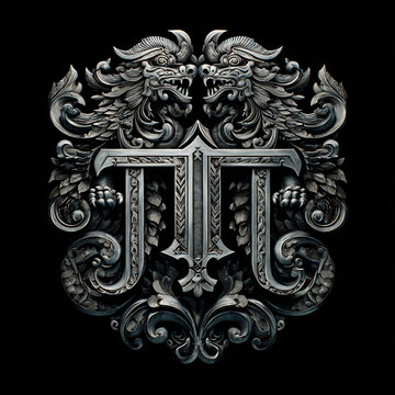 Ornate Gothic Metal Monogram with Facing Dragons and 'TT' Lettering
