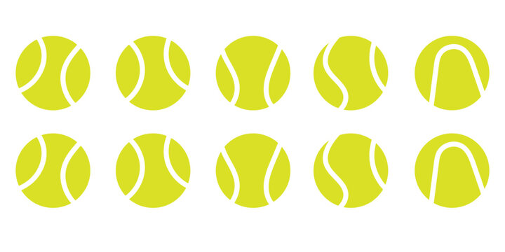 Tennis ball icon set. Sport equipment vector set. Tennis ball collection with static and motion versions for match, training, and game design. eps 10