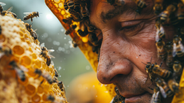 Apicultor y abejas