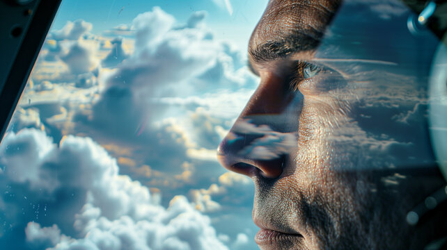 rostro de hombre y nubes al fondo 