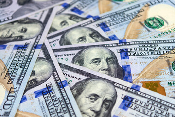 US dollar banknotes, paper currency for background. Concept of american and global economy, exchange rate