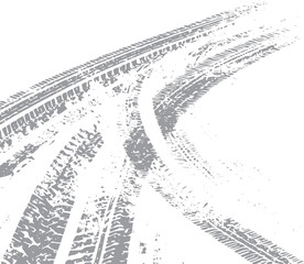Fototapeta premium Gray tire tracks on white background car tracks grunge