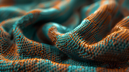 Luxurious Teal and Copper Brocade Fabric Texture in Soft Folds