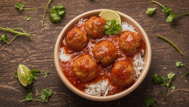 Cheese-stuffed meatballs in chipotle chili and tomato sauce; a popular homemade dish often served with rice in Mexico and elsewhere