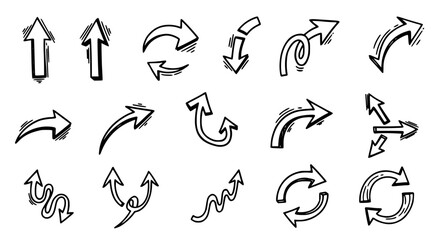 Fototapeta premium Arrows hand drawn set with black curved lines and directional pointers. featuring vector, illustration, graphic with
