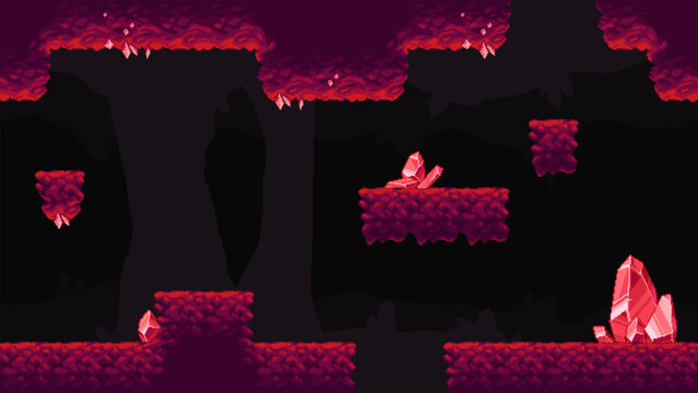 Retro pixel crystal cave platform game background