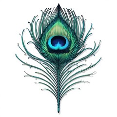 Obraz premium Vibrant and Detailed Peacock Feather Illustration with Iridescent Colors and Elegant Patterns