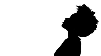Silhouette of Young Black Woman Reaching Upward Minimalist High Contrast isolated on transparent background