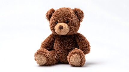 Adorable Fluffy Brown Teddy Bear Sitting Isolated on White Background.