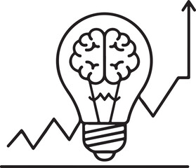 Light bulb with brain inside and upward trending line