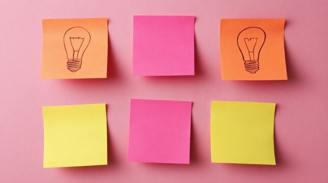idea brainstorming sticky notes on a pink isolated background
