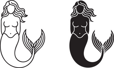 Obraz premium Mermaid silhouette & outline set isolated on transparent background 