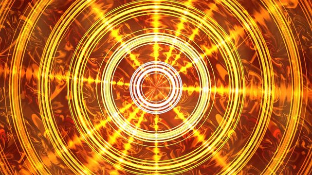 Golden Orange Fiery Plasma With Glowing Gold Radar Rings Seamless Techno Loop