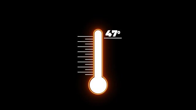 Neon Medical thermometer icon animation. Indicates weather temperature 47&deg;C. Thermometer equipment showing hot or cold weather. Weather forecast related animation.