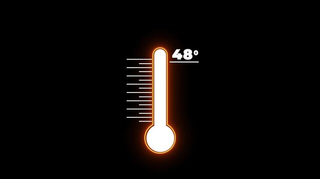 Neon Medical thermometer icon animation. Indicates weather temperature 48&deg;C. Thermometer equipment showing hot or cold weather. Weather forecast related animation.