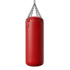 Red hanging punching bag for fitness and training exercises isolated on transparent background,png,PNG