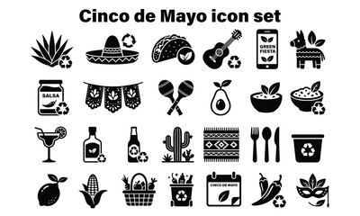 Naklejka premium Diverse icon set celebrating the cultural elements of cinco de mayo festivities