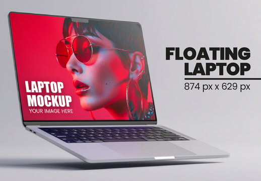 Realistic Floating Laptop Screen Mockup