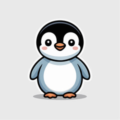Obraz premium A cute cartoon penguin sticker stands on a surface looking happy.