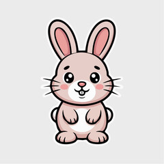 Obraz premium A cute cartoon rabbit with big ears and a white face sits on a plain background looking happy