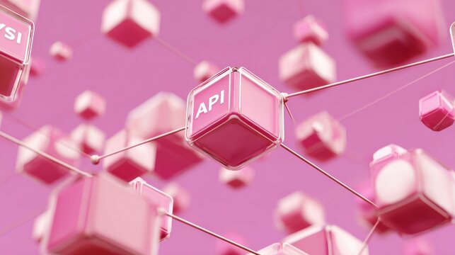 api connection concept blocks on a pink isolated background