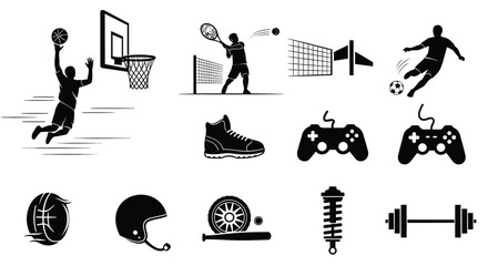 Diverse sports gaming and vehicle icons presented in striking silhouette © Rita
