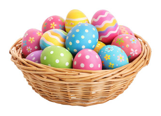 Fototapeta premium PNG Colorful Easter eggs in basket.