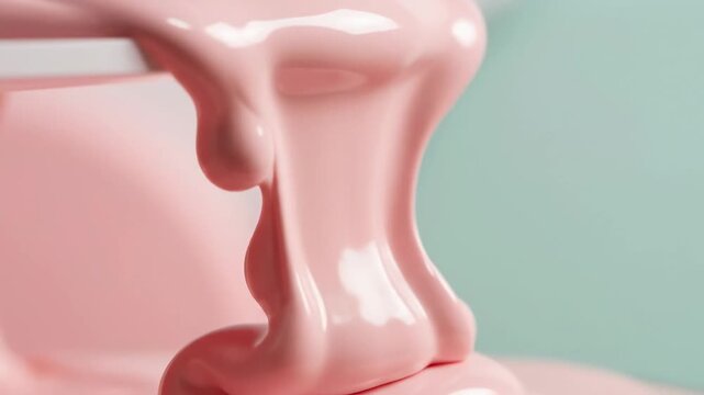 Video of smooth icing drip effect with glossy frosting flow in soft pastel tones, dessert inspired abstract background for bakery branding, food advertising, and creative design visuals.