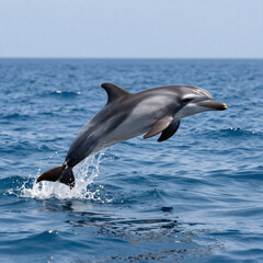 Obraz premium Charcoal Drawing Sea Jumping. A Dolphin Jumps In A Bright, Sunny Sky Over Calm And Sparkling Blue Ocean Water