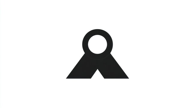 Geometric symbol featuring a circle atop a trapezoidal shape in stark black against white