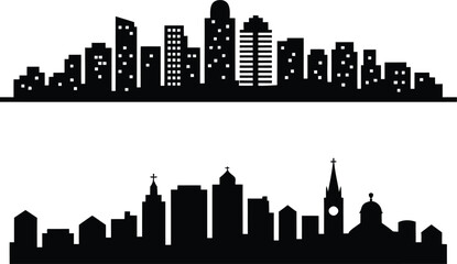 Obraz premium Silhouettes of modern and traditional city skylines at night.