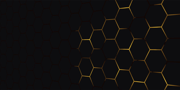 Golden hexagon structure blending technology and elegance. Luxurious honeycomb design. Abstract hexagonal with glowing nodes. Elegant honeycomb pattern featuring luminous points and highend themes