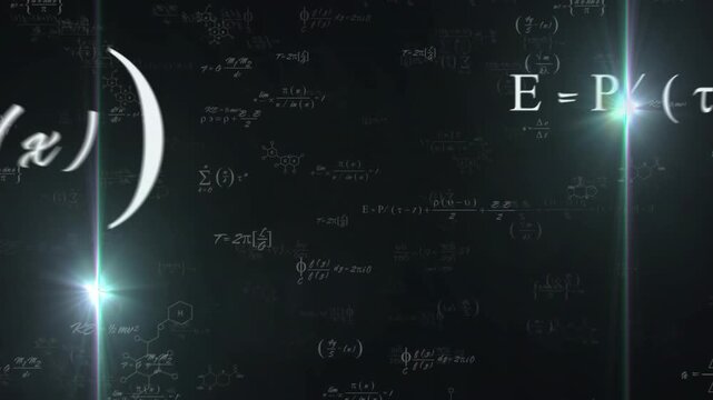 Transition starting, math fading, growing while camera revealing central slate showing science