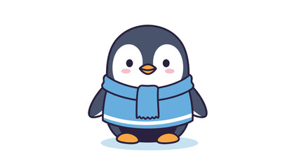 Obraz premium A cute cartoon illustration of a small penguin wearing a cozy blue winter scarf on white background Vector