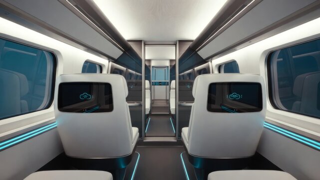 Futuristic Modern Passenger Train Interior with High-Tech Seats