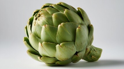 Obraz premium Single whole artichoke vegetable on white backdrop organic produce photography