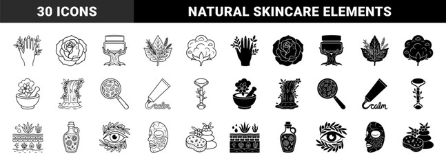 Obraz premium Organic Skincare and Botanical Beauty Icons Featuring Hybrid Designs Merging Human Features with Medicinal Plants and Natural Elements