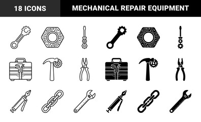Obraz premium Hybrid industrial maintenance icons merging traditional hand tools with mechanical gears and circuit patterns for technical engineering and repair services