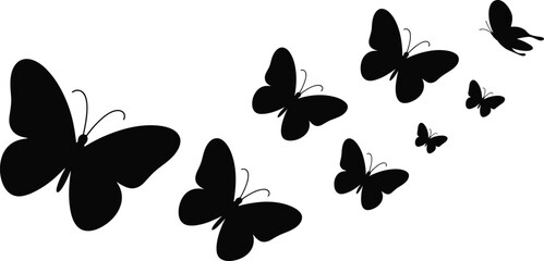 WebVector illustration of butterfly silhouettes flying in diagonal motion, nature design, decorative art, summer pattern, insect motif, creative silhouette