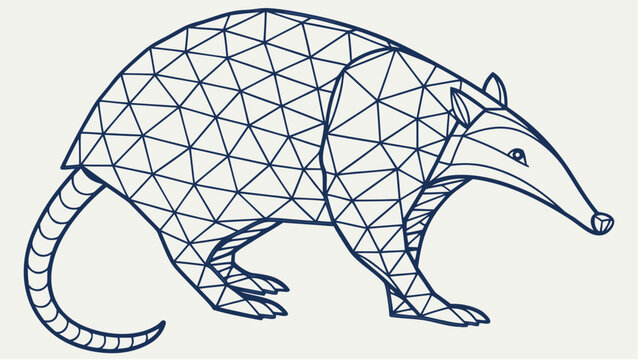 Geometric anteater illustration with polygonal mesh blue lines on gray background abstract animal design