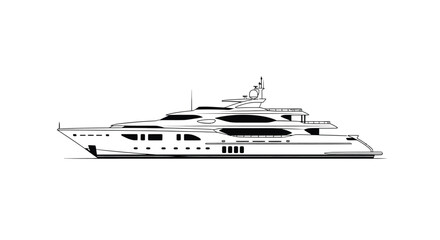 Detailed outline of a large yacht presented as a striking silhouette © sefali