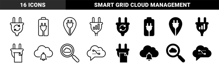 Obraz premium Hybrid energy and cloud computing conceptual symbols featuring electric plug integration with battery location pin and notification bell metaphors