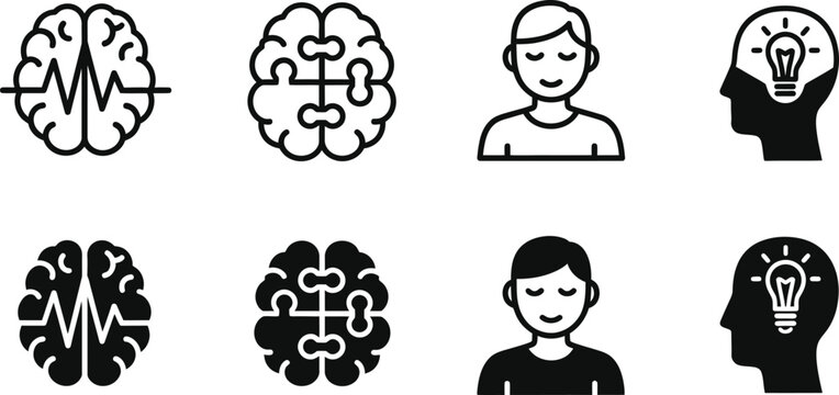A collection of icons representing mental health brain function and innovative thinking