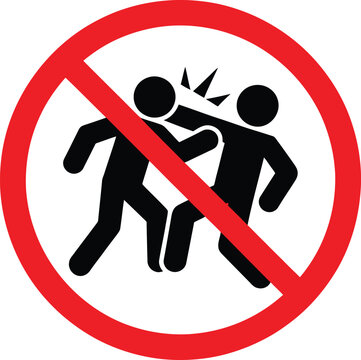 Prohibition sign against physical altercation or fighting between individuals