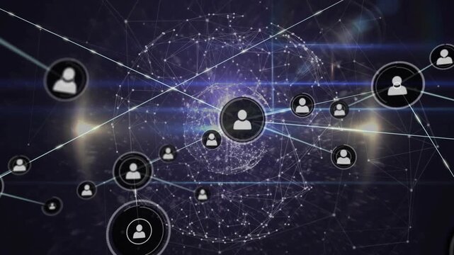 Central badge emitting pulses and drawing badges along connectors, building expanding tech network