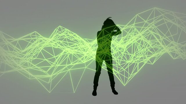 Neon mesh peaking behind starting dark dancer raising leaping stepping flicking hair showing dance