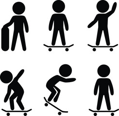 A sequence of stick figure actions performing skateboard tricks and gestures © Tusher